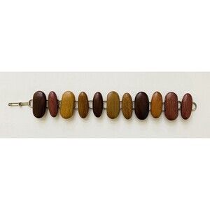 Bohemian Exotic Tropical Wood Oval Bead Bracelet Handcrafted Mid Century Tribal